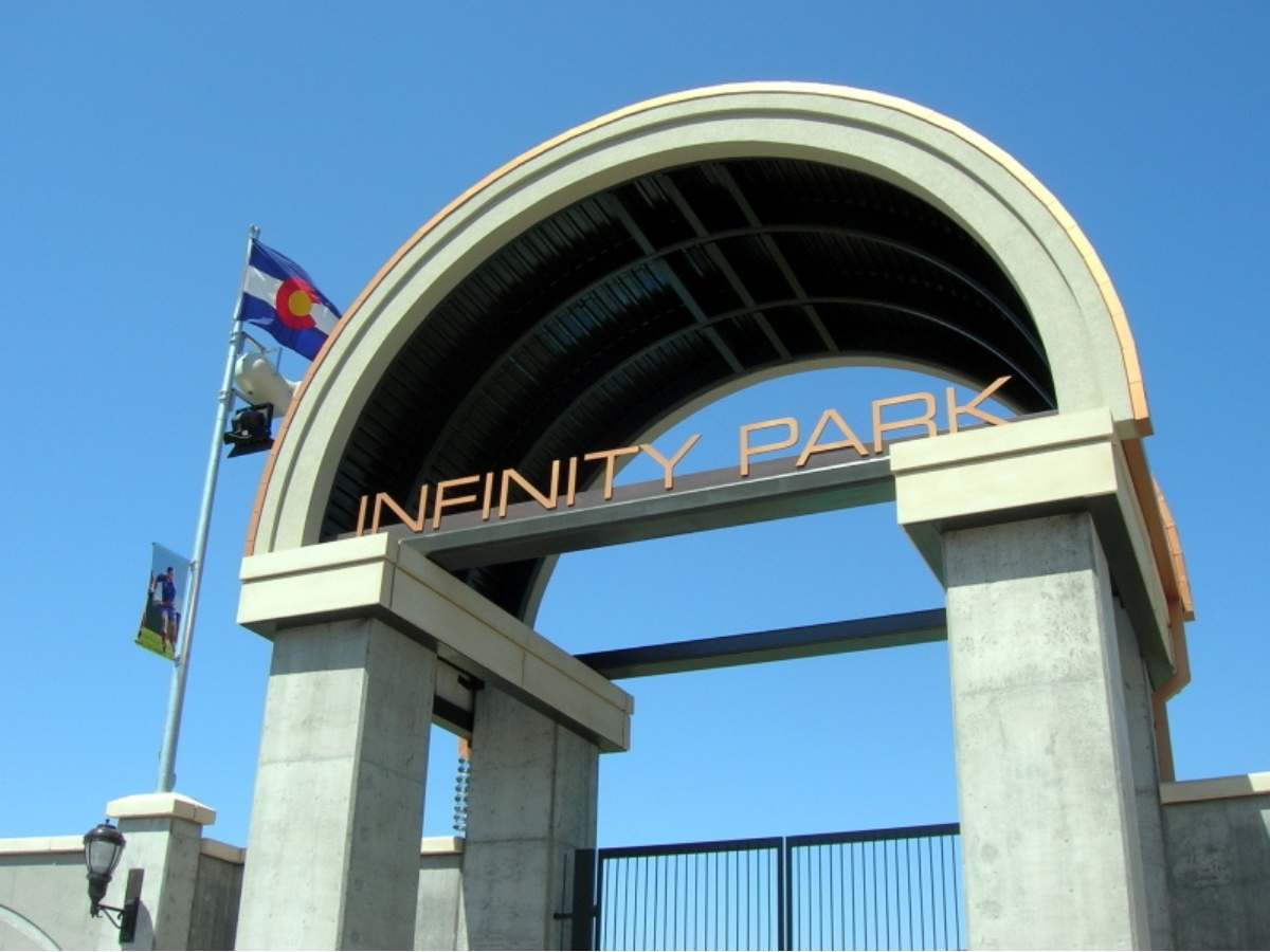 Signage for entrance to Infinity Park a Rugby Stadium for article Glendale Colorado for newcomers moving to Denver area.