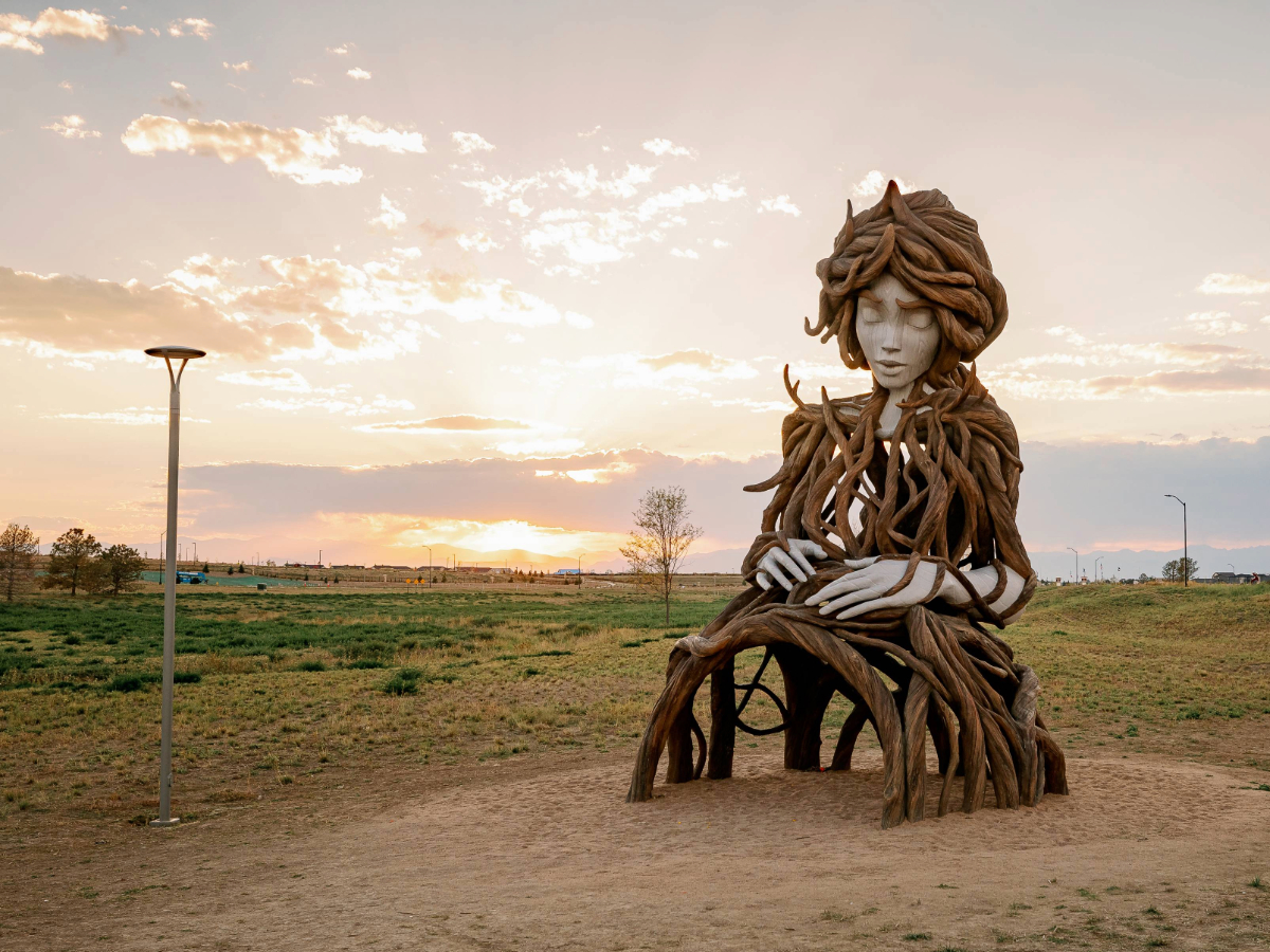 UMI Sculpture at the Gardens on Havana urban park for article Discover Aurora, Colorado for newcomers moving to Denver.