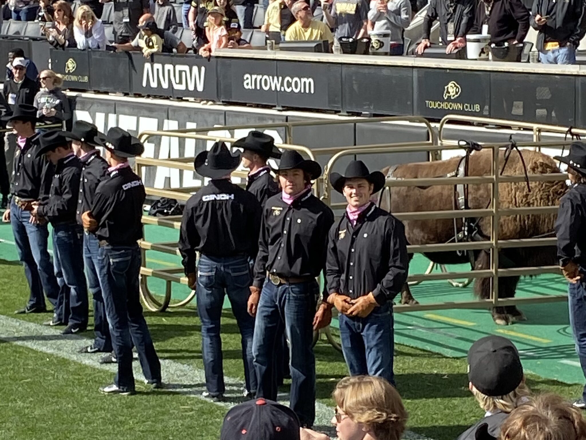 The University of Colorado's Ralphie Runners preparing to take the field.