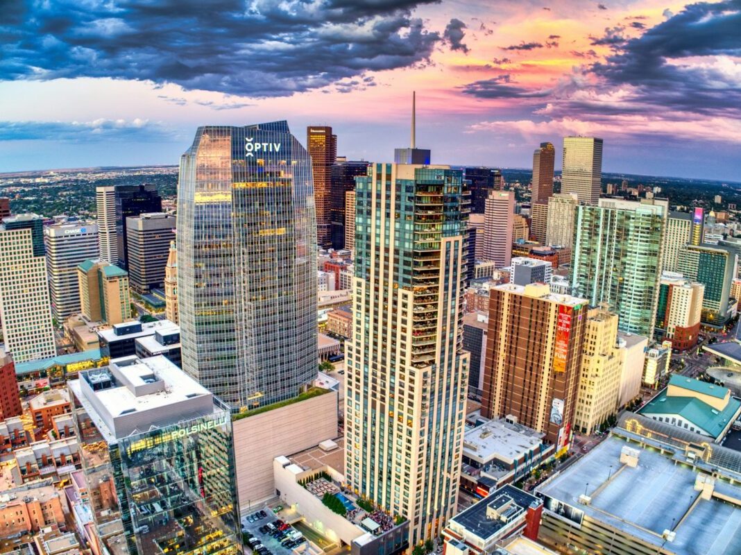 Sky view of Downtown Denver West Golden Hour