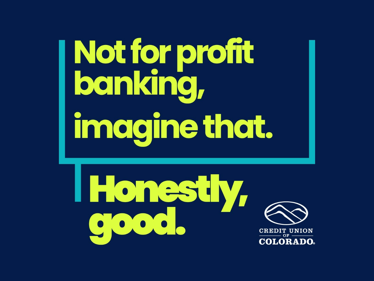 Graphic that says Not for profit banking, imagine that. Honestly good. 