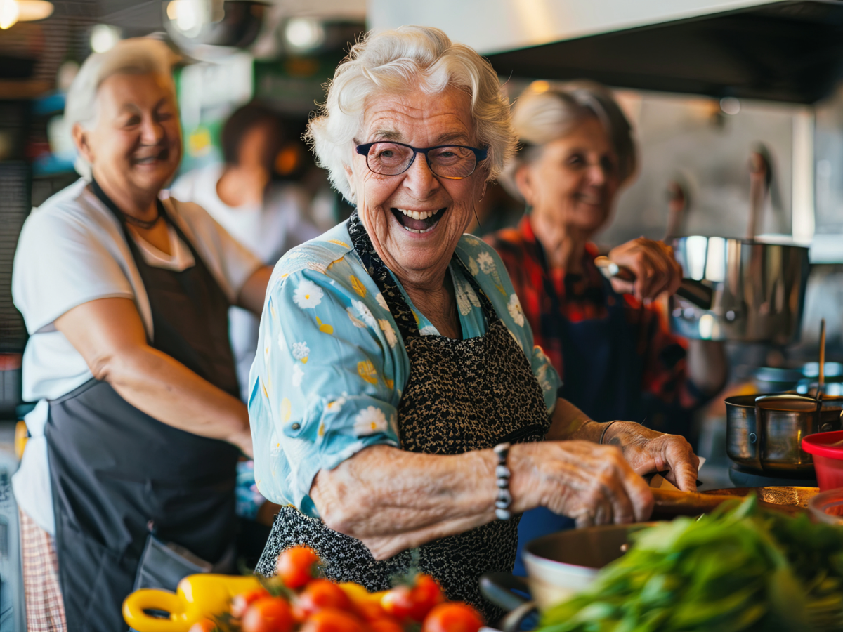 Seniors in a cooking class.