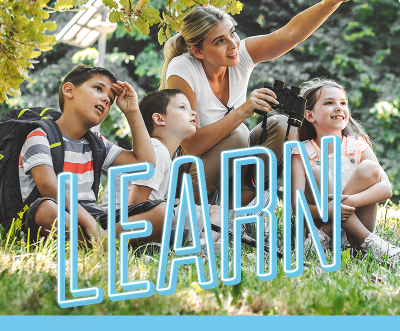 Department Image: LEARN. Teacher in nature with a group of students