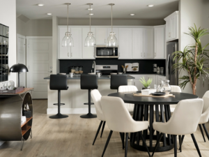 Black and white modern kitchen at Horizon Townhome part of Brookfield Residential in Midtown.