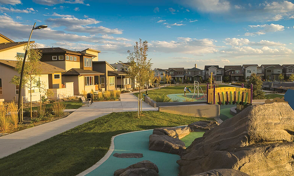 Townhomes at Brookfield with huge playground areas in the middle of the homes.