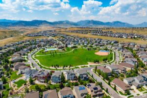 Aerial view of Arvada, Colorado housing development for article 2025 Denver Housing Market Forecast: What Buyers & Renters Need to Know for newcomers moving to Denver area.