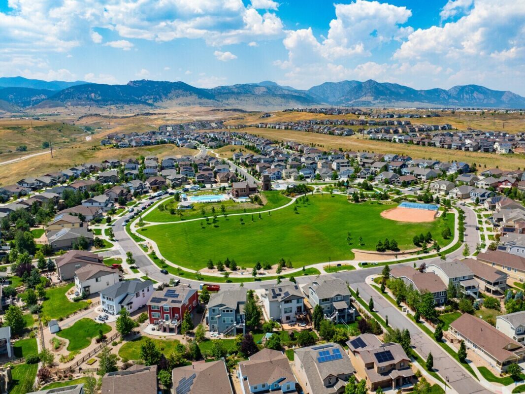 Aerial view of Arvada, Colorado housing development for article 2025 Denver Housing Market Forecast: What Buyers & Renters Need to Know for newcomers moving to Denver area.