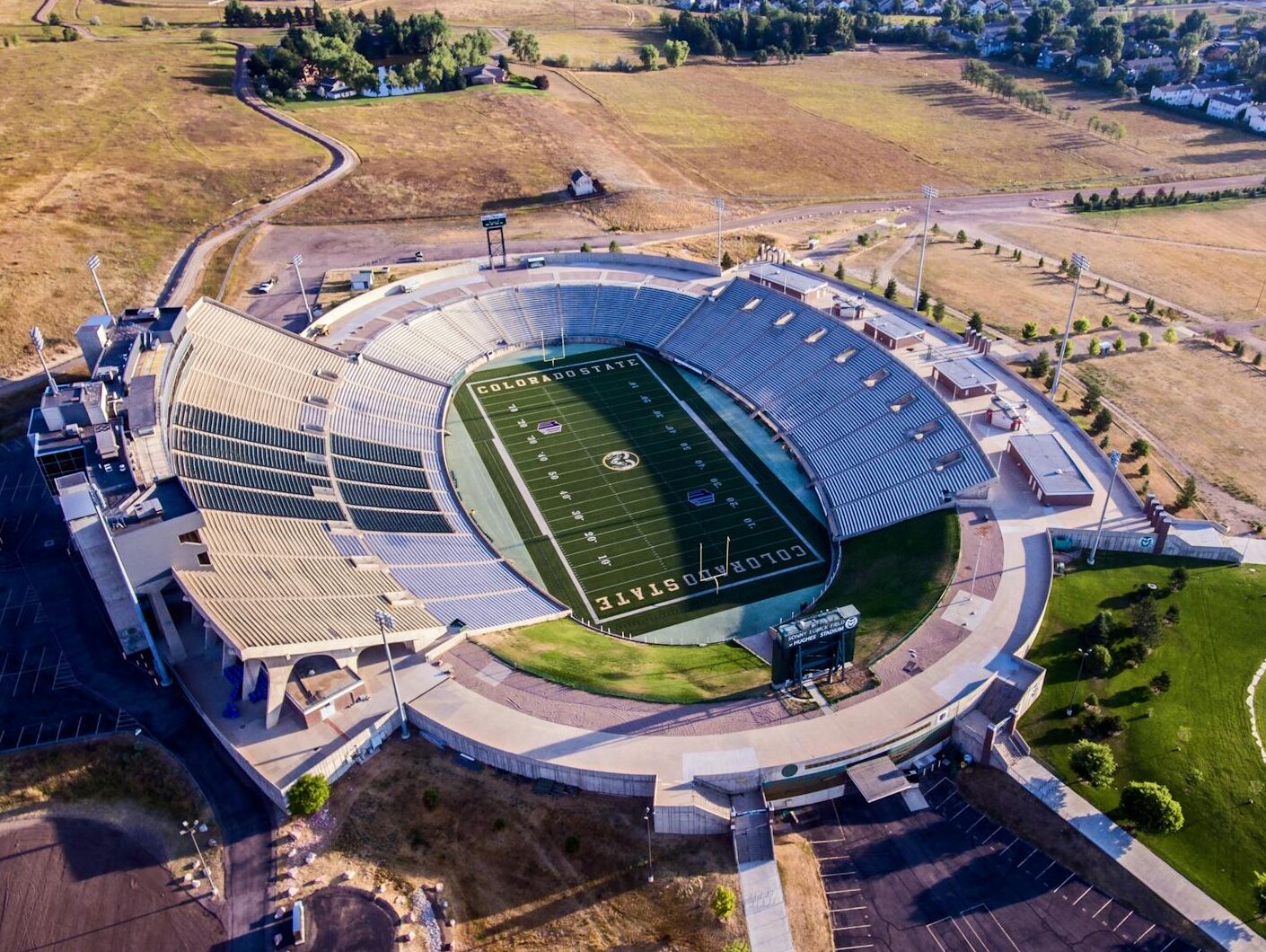 Ariel photo of Colorado State Rams Football Stadium, affordable cities in Colorado
